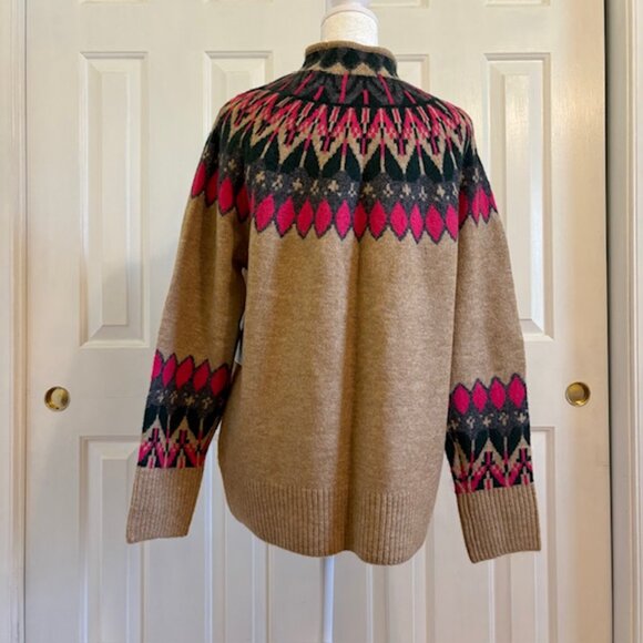 NWT Cece Fair Isle Funnel Neck Sweater in Latte Heather Size XS - Picture 6 of 9
